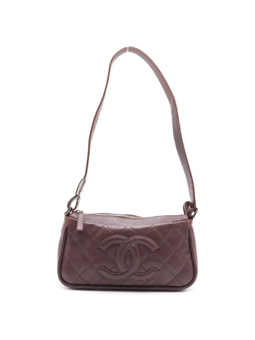 Chanel Timeless CC Logo Mini Shoulder Bag Brown Leather Silver